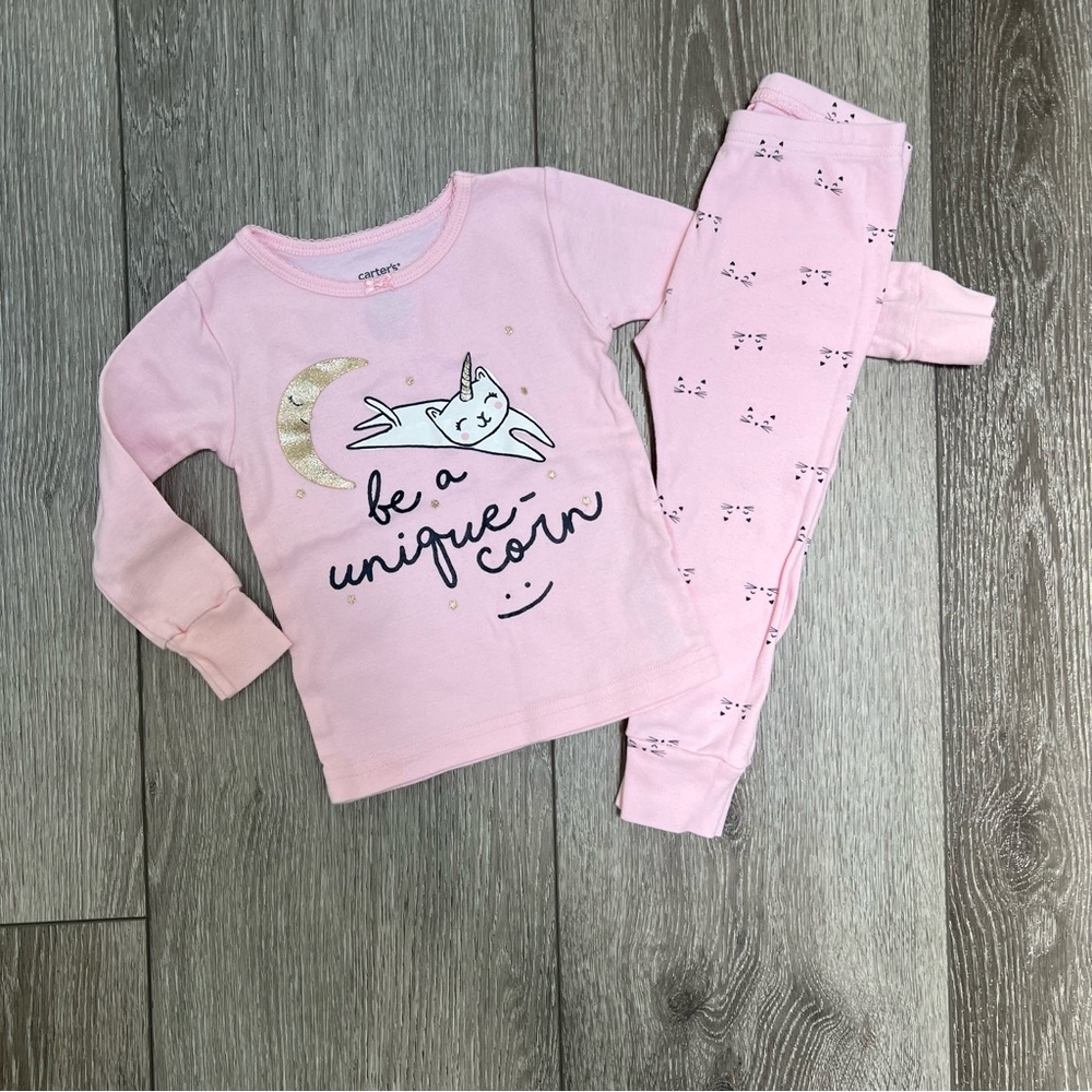CARTERS 2PC LONG SLEEVE SHIRT PANTS PAJAMA SET CAT PINK 18MO